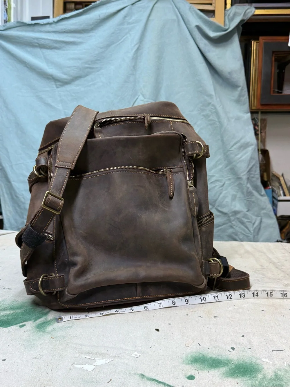 Classic Brown Genuine Leather Backpack. Excellent heavy duty brass hardware.